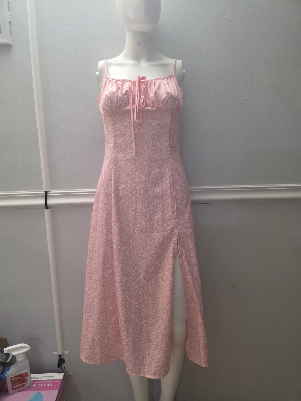 SHEIN Pink Printed Maxi Dress with Side Slit